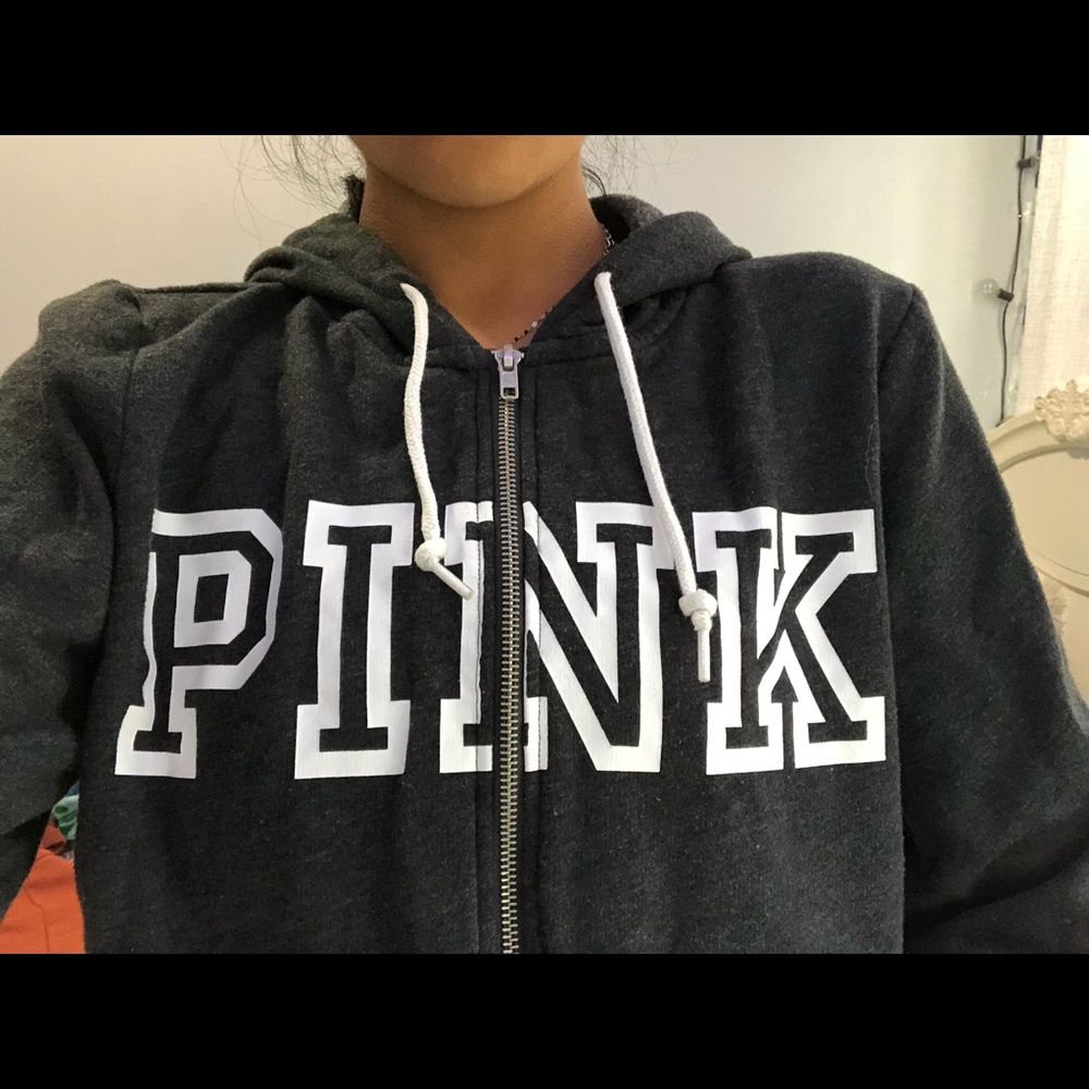 dark gray VS pink sweater